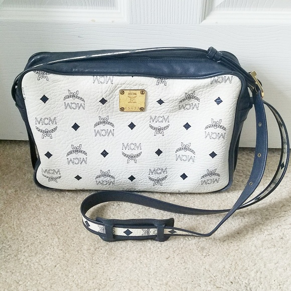 MCM Handbags - Authentic MCM White Navy Blue Crossbody Bag